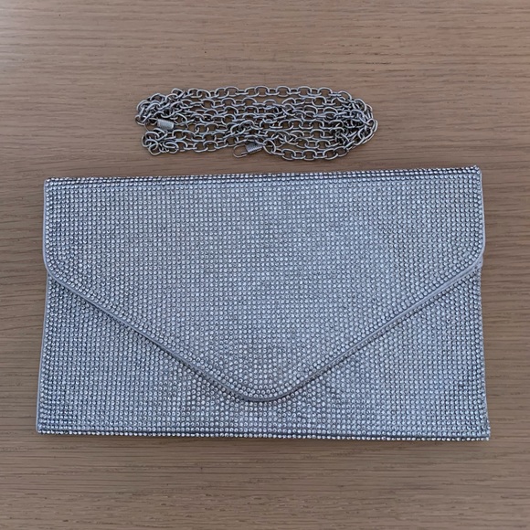 Embellished Envelope Clutch with Chain | Silver - Picture 2 of 6